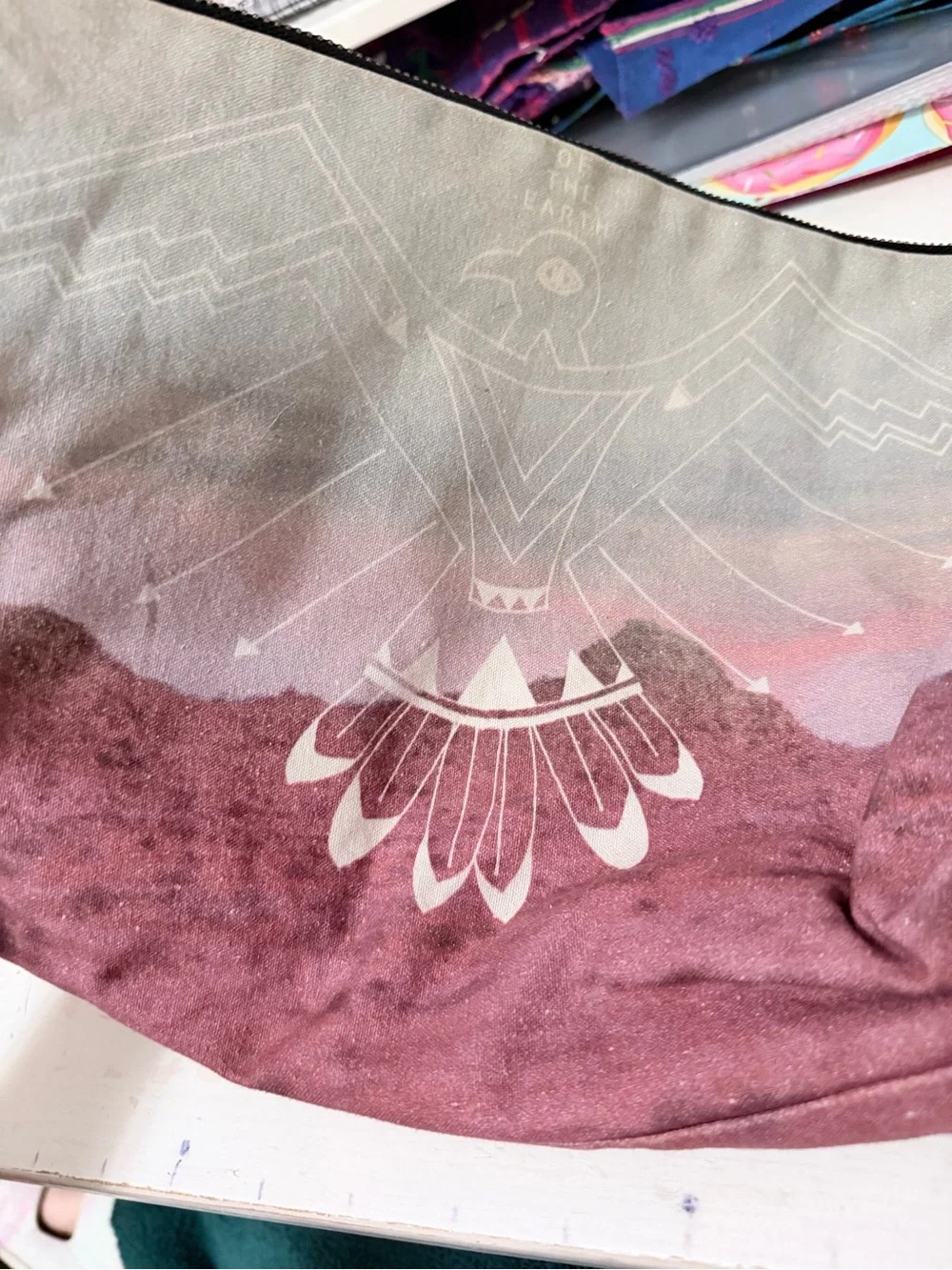 Geometric Canvas Zip Pouch - Dusty Pink Ombre with White Graphic